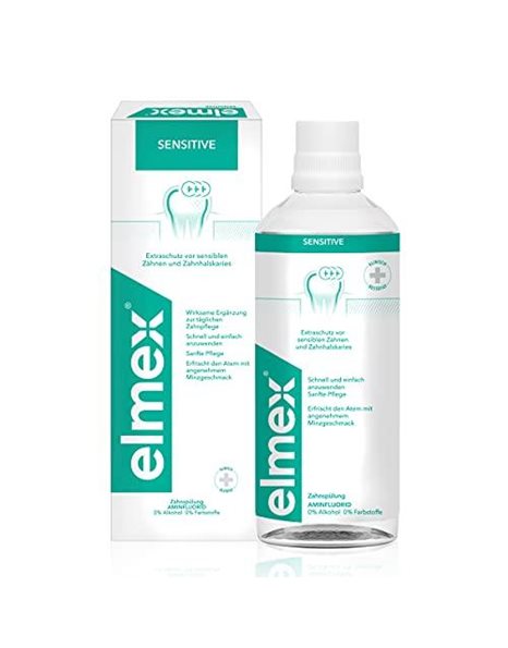 elmex Zahnspulung Sensitive, 400 ml - Mundspulung bietet Extraschutz VOR schmerzempfindlichen Zahnen, ohne Alkohol