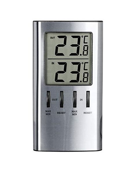 TFA 30.1027 Digital Indoor/Outdoor Thermometer with Maximum and Minimum Function - Silver Metallic