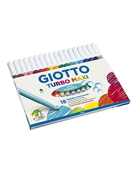 Giotto Turbo Maxi Large Felt Tip Pens for KidsBox of 18 Assorted Colours