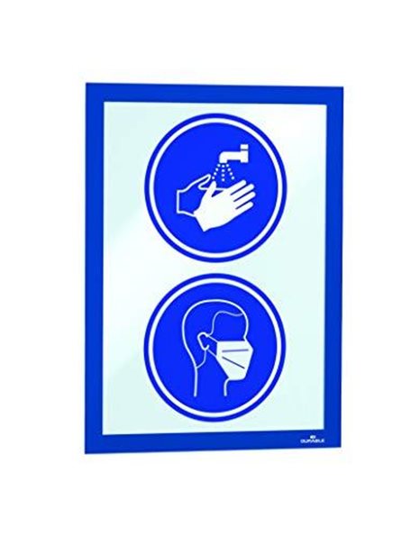 Durable DURAFRAME Self-Adhesive Magnetic Frame, A4 Format in Dark Blue, Pack of 2 Frames, Document Frame for Professional Internal Signage