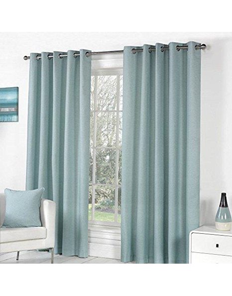 Fusion - Sorbonne - 100% Cotton Pair of Eyelet Curtains - 66" Width x 54" Drop (168 x 137cm) in Duck Egg