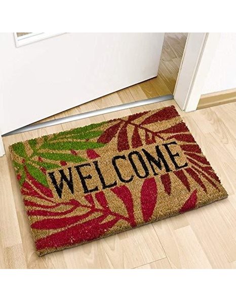Relaxdays Coconut Fibre PALM LEAVES Doormat 40 x 60 cm Coir Welcome Mat with No-Slip Rubber PVC Underside, Multicolour