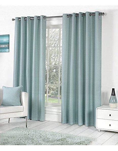 Fusion - Sorbonne - 100% Cotton Pair of Eyelet Curtains - 46" Width x 54" Drop (117 x 137cm) in Duck Egg