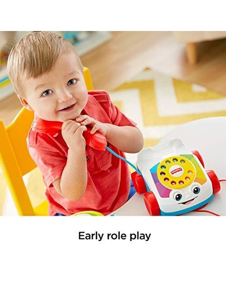 Fisher-Price Toddler Pull Toy Chatter Telephone Pretend Phone with Rotary Dial and Wheels for Walking Play Ages 1+ years, FGW66