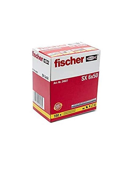 fischer Expansion Dowel SX 6 x 50, Box of 100 Nylon Dowels, Dowels for Optimal Hold of Fixings in Concrete, Perforated Bricks, Aerated Concrete, Solid Brick and Much More