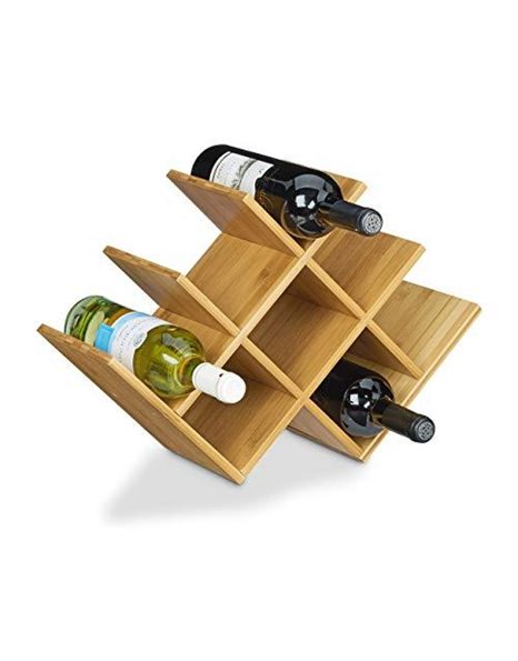 Relaxdays Rack made Bamboo, Size: 31.5 x 47 x 16.5 cm 8 Shelf Wooden Holder for Standard Wine Bottles, Natural Brown, Wood, 16.5 x 47 x 31.5 cm