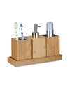Relaxdays Bath Accessory 4-Piece Set, Bamboo, Toothbrush Holder, Soap Dispenser, Soap Dish, Holder, Natural
