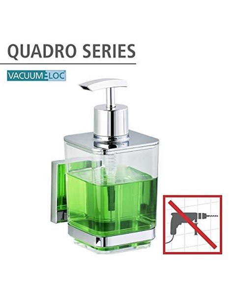 Wenko Vacuum-Loc soap Dispenser Quadro, Stainless steel, Silver Shiny, 7.5 x 10 x 16 cm