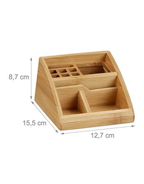 Relaxdays Bamboo Desk Organizer, Stationery Pen Holder, Office File Sorter Cabinet, HxWxD: 9 x 13 x 16 cm, Natural