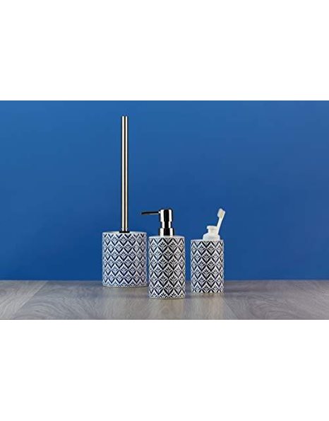 WENKO Lorca Brush Combined with Toilet roll Holder, Ceramic, Blue, 10 x 10 x 39 cm