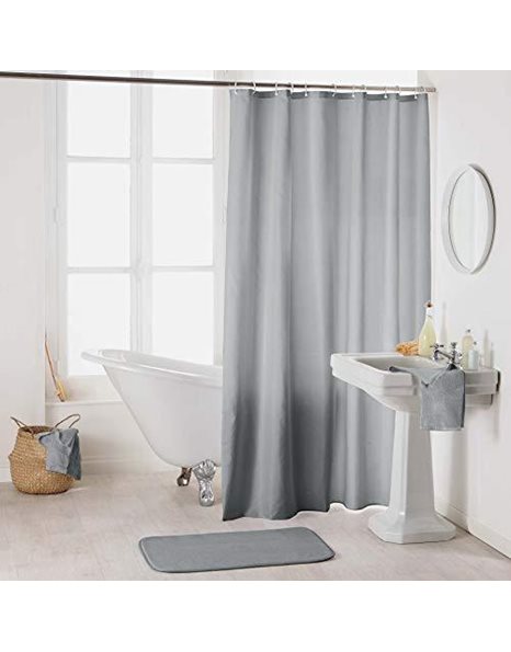 Douceur dInterieur Essencia Shower Curtain with Hooks, Polyester, polyester, gray, 180 x 200 cm