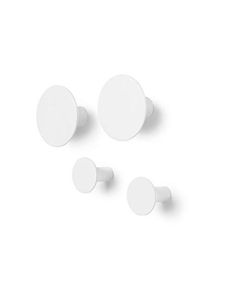 blomus -Ponto 65798 Wall Hooks Set of 4 Timeless White Stylish Home Accessory Clothes Hooks Including Mounting Material Modern Design (2 x Diameter 8.5 cm, 2 x Diameter 5 cm, Height: 45 mm, White