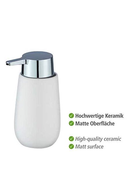 Wenko Soap Dispenser White BadiLiquid Soap Dispenser, Capacity: 0.32 L, Ceramic, 9.5 x 16 x 8 cm, White