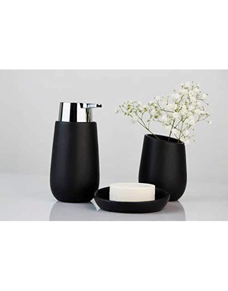 Wenko Badi Soap Dispenser, Capacity: 0.32 L, Ceramic, 9.5 x 16 x 8 cm, Black , 9, 5 x 16 x 8 cm
