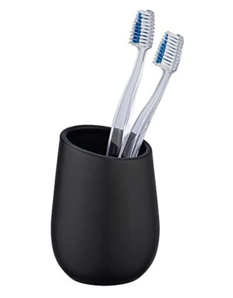 Wenko Badi Toothbrush Holder for Toothbrush and Toothpaste, Ceramic, 8 x 11 x 8 cm, Black