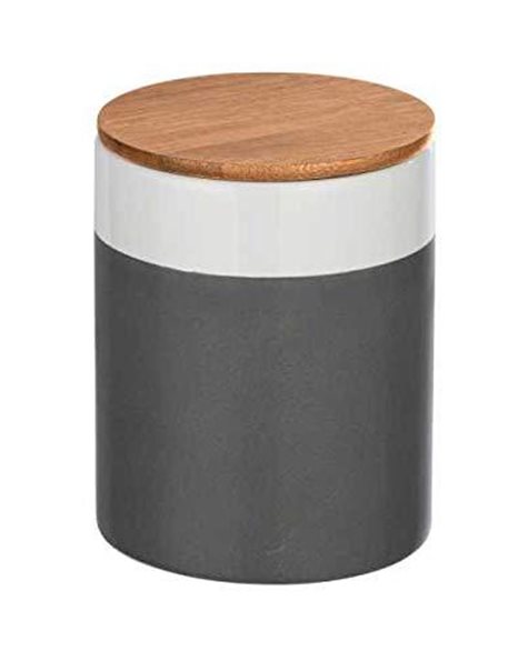 WENKO 54091100 Malta Storage Box with Bamboo Lid, Capacity: 0.95 L, Ceramic, 11 x 14.5 x 11 cm, Grey/White