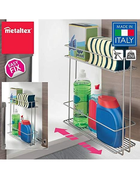 Metaltex In&out XL-Sliding Cleaning Organizer, Metallic Grey, 11 x 38 x 34 cm