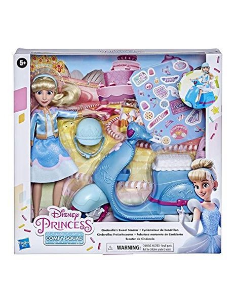 Disney Princess Comfy Squad Cinderella's Sweet Scooter, Fashion Doll with Scooter, Helmet and Stickers, Toy for Girls 5 Years and Up