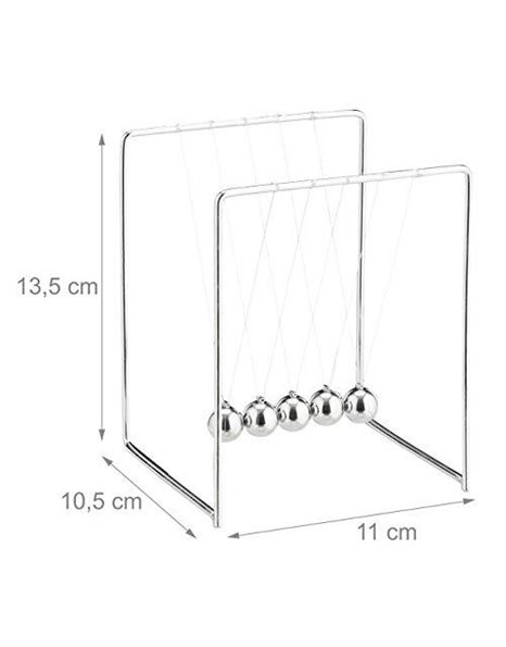 Relaxdays Newtons Cradle, Pendulum with 5 Balls for Desk & Office, Metal, Physics Gadget, Silver, One Item