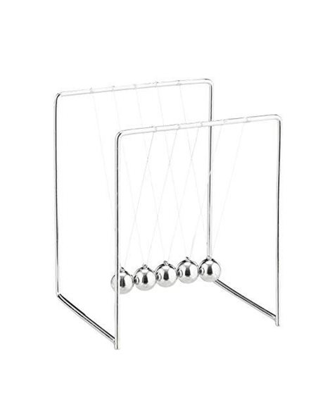 Relaxdays Newtons Cradle, Pendulum with 5 Balls for Desk & Office, Metal, Physics Gadget, Silver, One Item